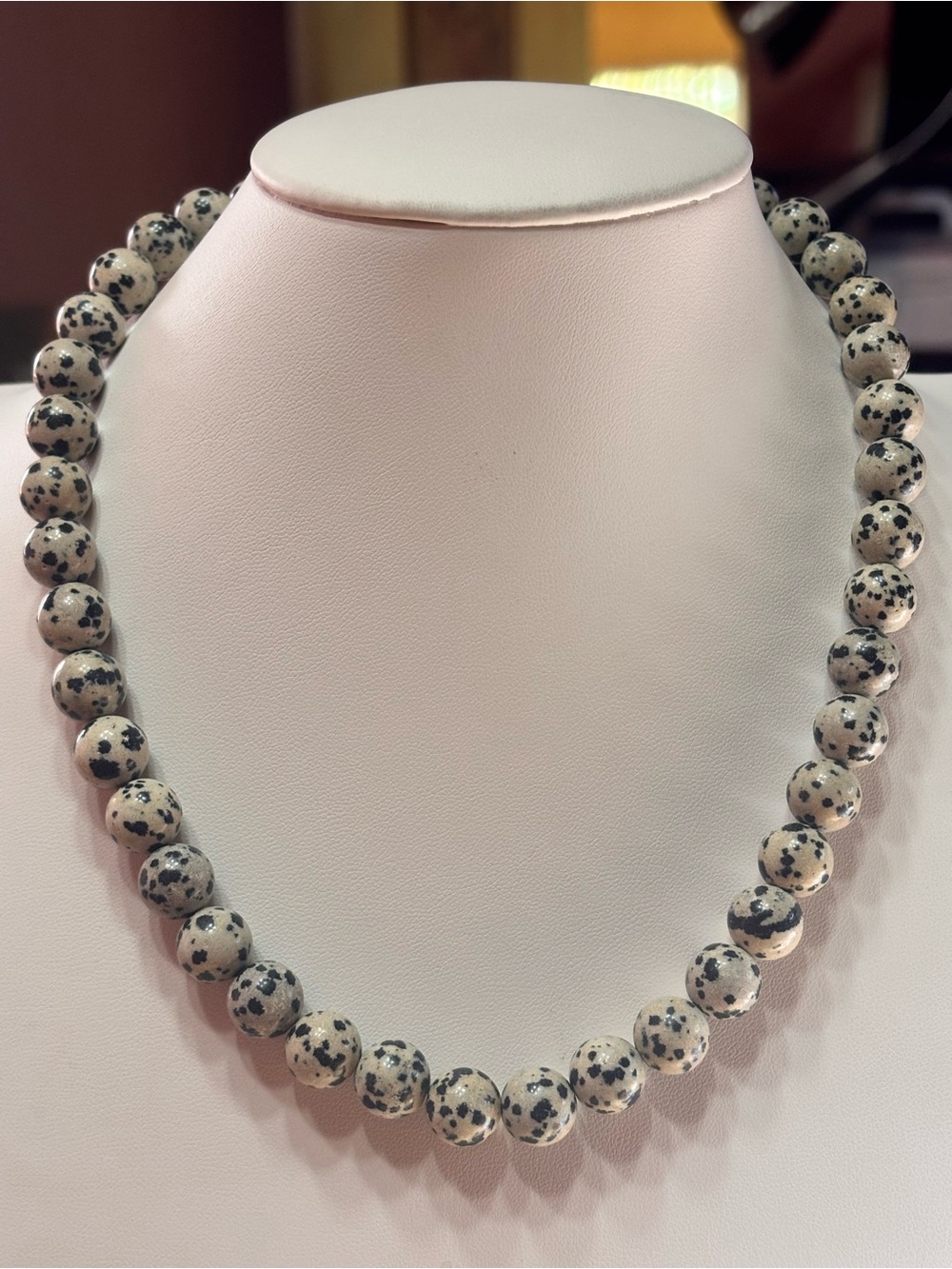 Handmade Dalmatian Jasper Beaded Unisex Necklace Neutral Speckled 18 inches